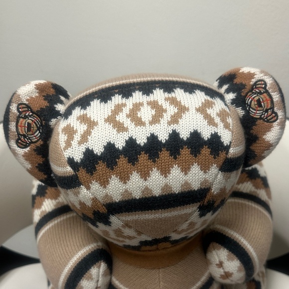 BURBERRY BABY BEIGE FAIR ISLE WOOL THOMAS TEDDY BEAR TAN AND BROWN PATTERNED NWT - Picture 13 of 17